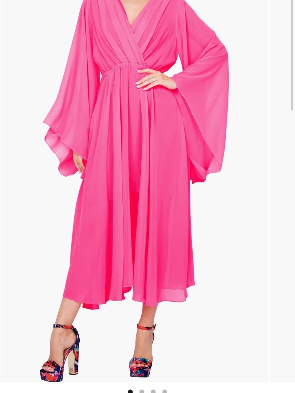 Meghan Los Angeles Neon Pink Sunset Flowy Sleeved Midi Dress